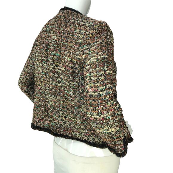 Ann Taylor Petite Womens Size 2P Blazer Cardigan Fringe Tweed Multicolor Sparkle - Picture 8 of 15